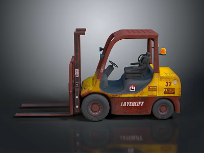 Yellow Industrial Forklift With Red Mast Load Forks Cabin And Wheels 3d model