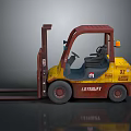 Yellow Industrial Forklift With Red Mast Load Forks Cabin And Wheels