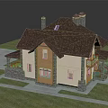 Single Family Detached Villa With Brown Tile Roof Light Exterior Wooden Accents Balcony And Chimney
