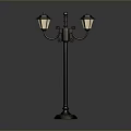 Classic Black Street Lamp With Double Illuminated Lanterns And Decorative Arms