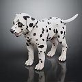 Dalmation Puppy With Black Spots On White Coat Standing On Shiny Black Surface
