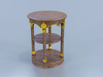 Round Top Wooden Side Table With Gold Accents Two Tier Shelf Design For Living Room 3d model