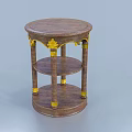 Round Top Wooden Side Table With Gold Accents Two Tier Shelf Design For Living Room
