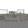 Outdoor Children's Play Area With Wooden Swings Climbing Frames And Trees