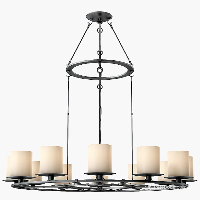 Modern Circular Chandelier With Black Metal Frame And Beige Cylindrical Shades 3d model 