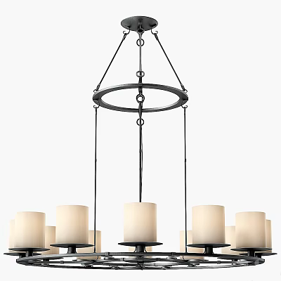 Modern Circular Chandelier With Black Metal Frame And Beige Cylindrical Shades 3d model