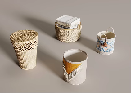 Rattan Laundry Basket Storage Basket 3d model