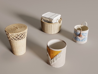 Rattan Laundry Basket Storage Basket 3d model