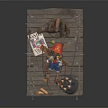 Playful Doll in Wooden Box with Red Hat Blue Outfit Large Hand Small Lights