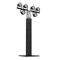 Modern Outdoor Light With Tall Black Pole And Multiple Illuminating Heads