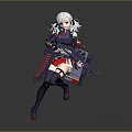Anime Female Character With White Hair Red Eyes Holding Large Weapon In Running Pose