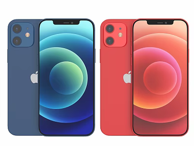 Apple iPhone Smartphones in Blue and Red with Colorful Circular Screen Design 3d model