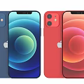 Apple iPhone Smartphones in Blue and Red with Colorful Circular Screen Design