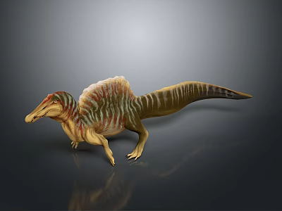 Colorful Spinosaurus 3D Model With Green Yellow Stripes And Vibrant Sail 3d model