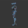 Blue Mechanical Robot Character With Red Chest Accent And Metallic Limbs Structure