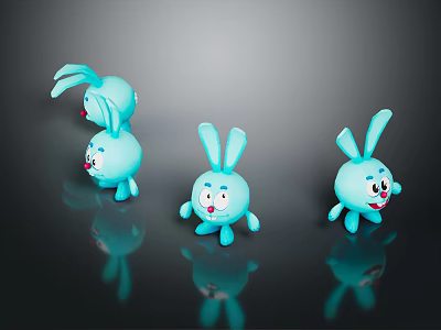 Blue Rabbit Cartoon Characters Stuffed Toys With Different Poses And Cute Expressions 3d model