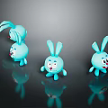 Blue Rabbit Cartoon Characters Stuffed Toys With Different Poses And Cute Expressions