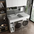 Home Balcony Laundry Area With Gray Countertop Washing Machine Dryer Sink Faucet And Plants