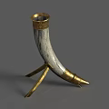 Elegant Ivory Horn Shaped Cup With Golden Decorations And Stand