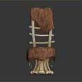 Rustic Wooden Chair With Furry Brown Cushion Backrest And Root Shaped Legs
