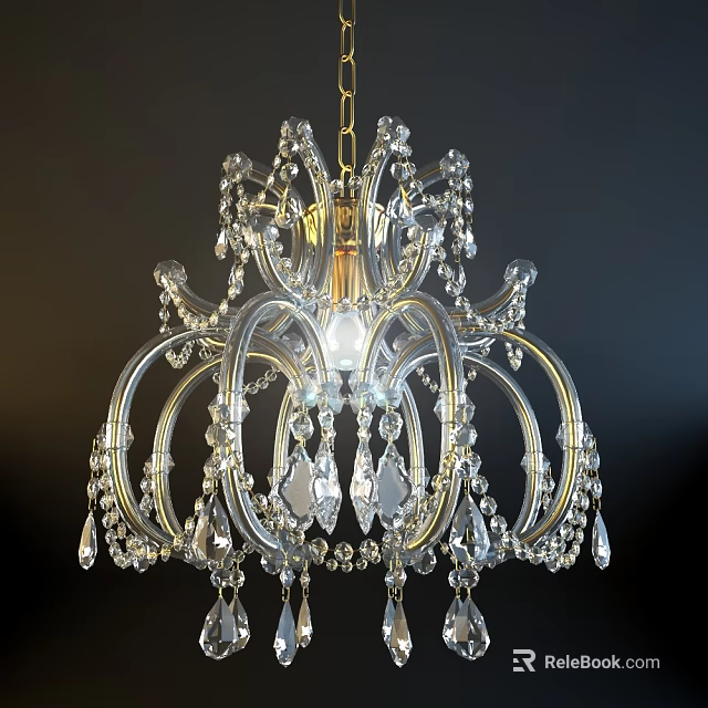 Elegant Crystal Chandelier Design With Gold Frame And Hanging Crystal Pendants 3d model 