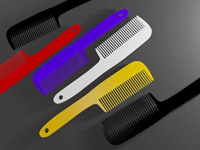 Colorful Plastic Combs with Handles for Daily Hair Care Essentials 3d model