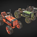 Three Colorful Vintage Utility Tractors with Large Wheels Classic Design and Retro Style