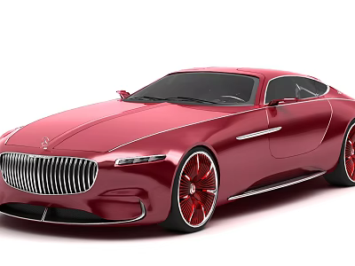 Red Luxury Coupe Car With Sleek Design Chrome Grille And Red Wheels 3d model
