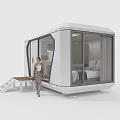 Modern Modular Guesthouse Building With White Exterior Large Windows And Front Platform 3d model