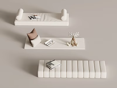 Modern White Furniture Arrangement With Benches Pillows Books And Decorative Ornaments 3d model