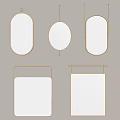 Multiple Decorative Gold Framed Oval Rectangular Mirrors Wall Mounted On Light Wall 3d model
