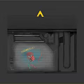 Gray Building Structure With Yellow Triangle Red Cartoon Figure And Area 51 Roll Up Door