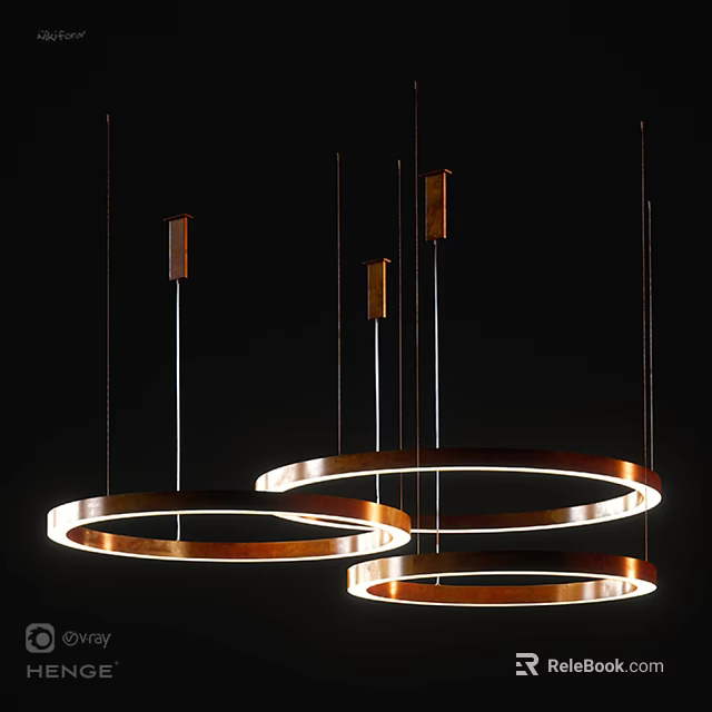 Contemporary Circular Ring Chandeliers with Metallic Frames and Illuminated Light Design 3d model