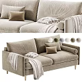 Modern Soft Fabric Double Seater Sofa With Decorative Pillows Throw Blankets And Multiple Neutral Colors