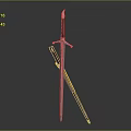 Medieval Sword With Brown Scabbard Gold Decorated Hilt And Silver Blade Against Gray Background
