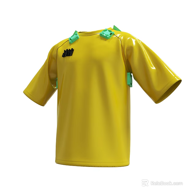 Bright Yellow Sports Vest With Green Straps And Black Logo Design 3d model 