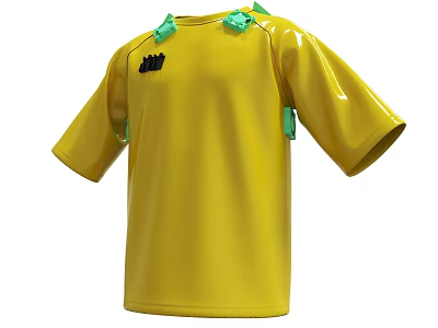 Bright Yellow Sports Vest With Green Straps And Black Logo Design 3d model