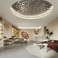 Modern Beauty Hair Salon Interior Design With Round Ceiling Shelves Sofa And Plants