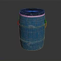 Sturdy Blue Barrel With Metal Handles Black Lid And Worn Surface