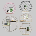 Stylish Geometric Decorative Wall Shelves with Green Plants Framed Art Vases and Books