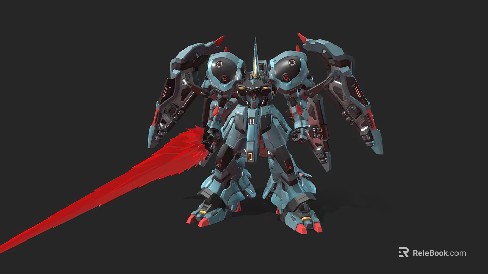 Game and Movie Character Blue and Gray Mecha With Red Beam Sword Mechanical Armor Design 3d model 