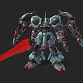 Game and Movie Character Blue and Gray Mecha With Red Beam Sword Mechanical Armor Design