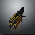 Yellow Multi Barrel Weapon With Red Stripes Black Grip And Modern Mechanical Design 3d model