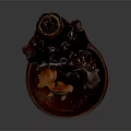 Decorative Sculpture With Brown Bowl Base Lotus Leaf And Red Fish Design