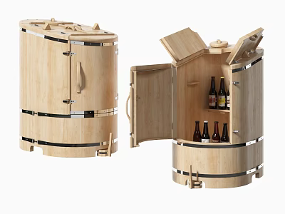 Open Wooden Barrel Design For Storing Wine Bottles As Household Item 3d model