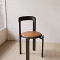 Modern Wooden Frame Dining Chair With Brown Leather Seat And Simple Design