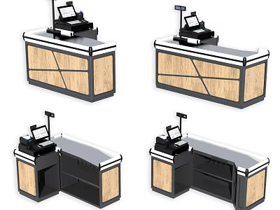 Modern Reception Desk Design With Wooden Panels Black Frame And Cash Register Scanner 3d model