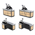 Modern Reception Desk Design With Wooden Panels Black Frame And Cash Register Scanner
