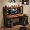 Solid Wood Computer Table Hole Board Bookshelf Retro Style Game Room E-sports Table 3d model