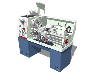 Industrial Lathe Machine With Control Panel Tool Rest And Blue Base 3d model